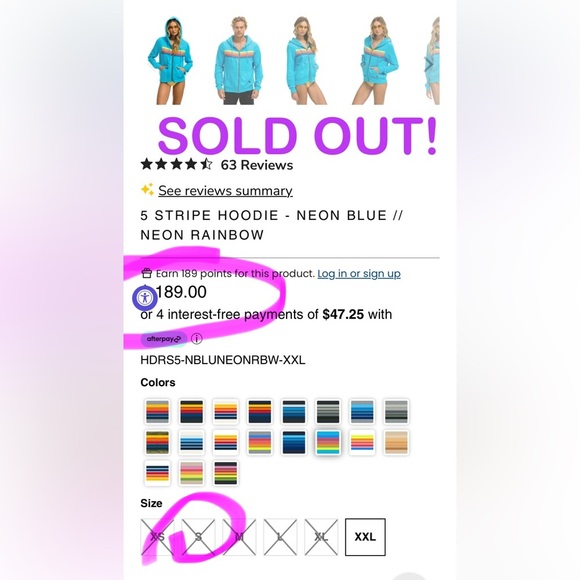 AVIATOR NATION 5 STRIPE HOODIE - NEON BLUE // NEON RAINBOW | EUC!!🩵🌈🩵🌈 - Picture 8 of 13